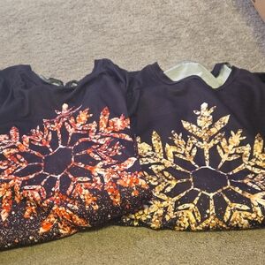 Black Shirt with Red & Yellow Snowflake Print